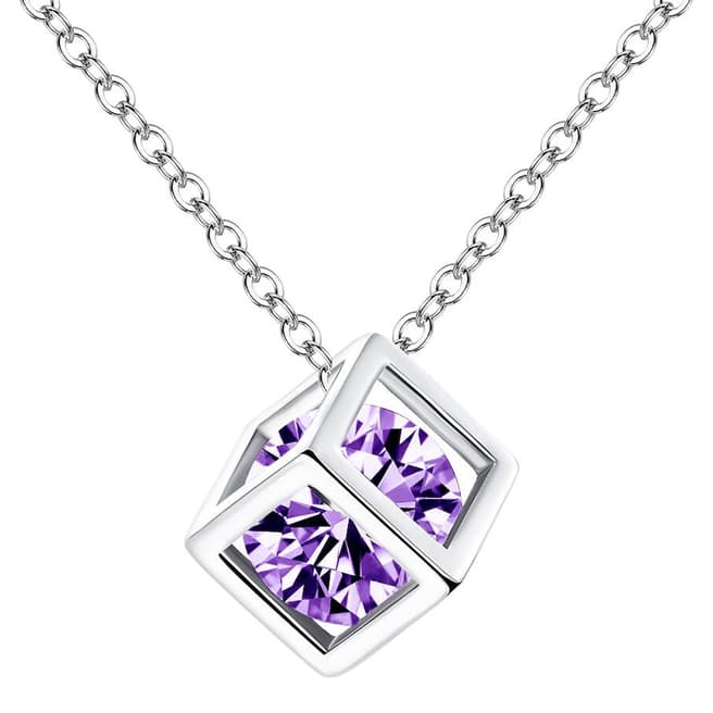 Ma Petite Amie White Gold Plated/Purple Cube Necklace with Swarovski Elements