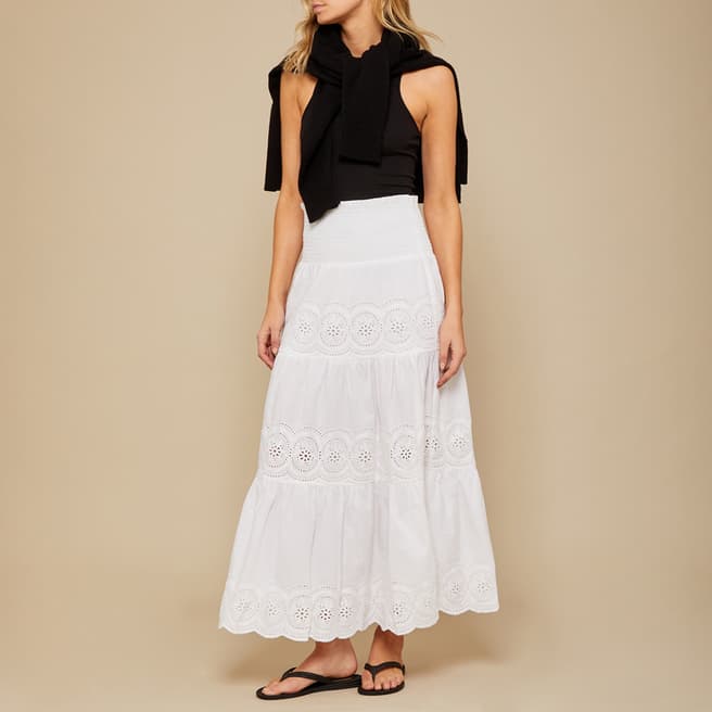 N°· Eleven White Cotton Broderie Anglaise Maxi Skirt
