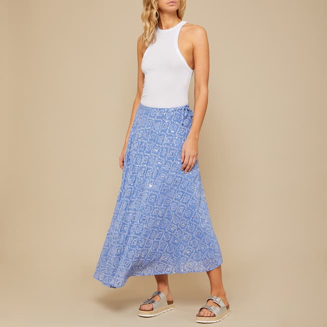 N°· Eleven Blue Tile Print Sequin Maxi Skirt