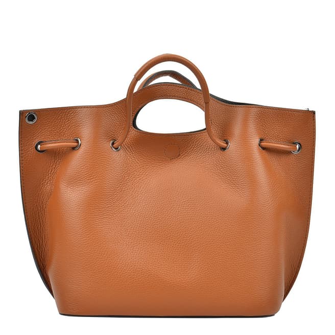 Mangotti Cognac Leather Top Handle Bag