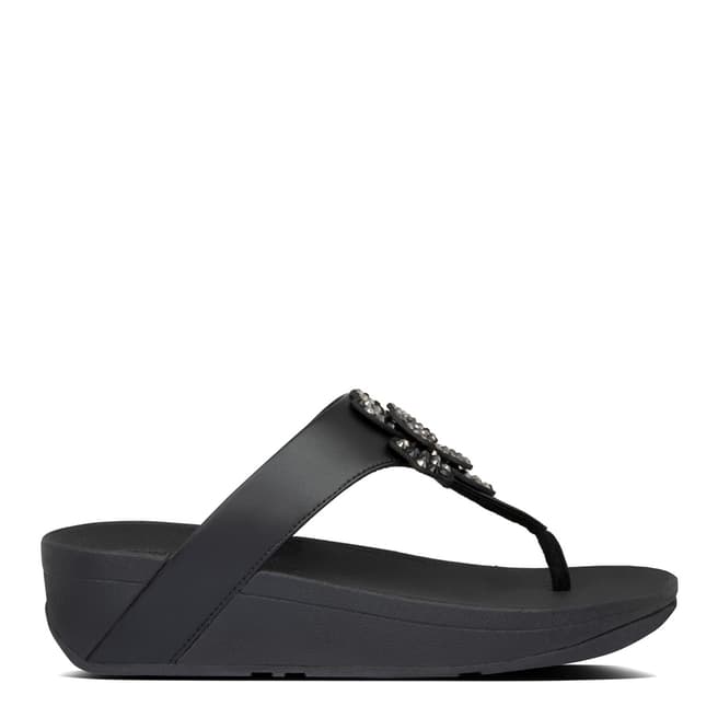 FitFlop All Black Lottie Corsage Toe Thong Sandals