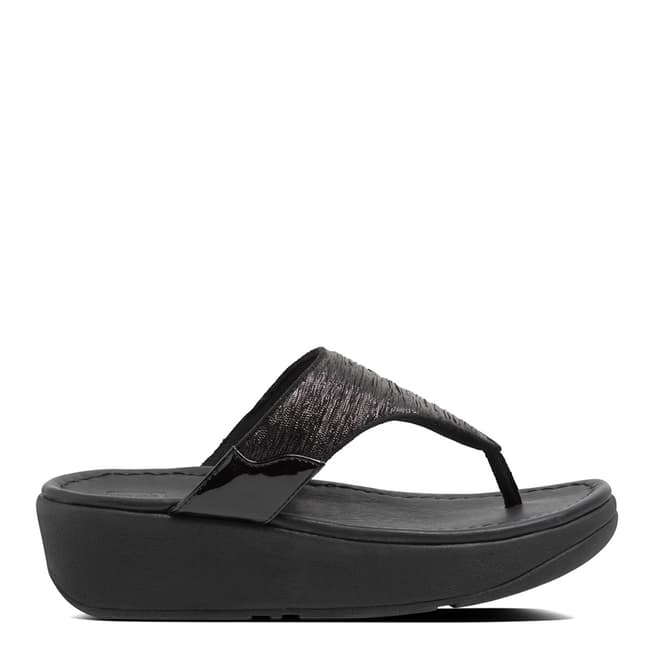 FitFlop All Black Myla Glitz Toe Thong Sandals