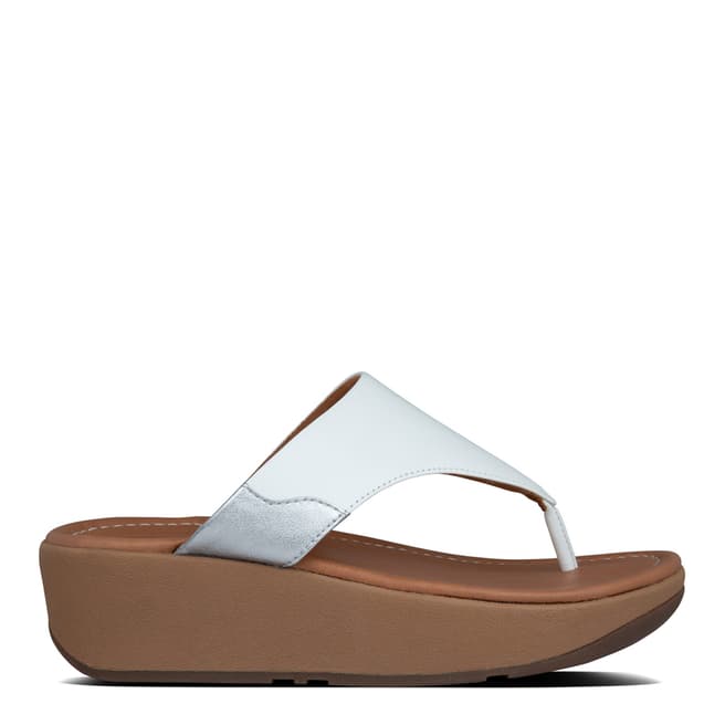 FitFlop Urban White/Silver Myla Leather Toe Thong Sandals