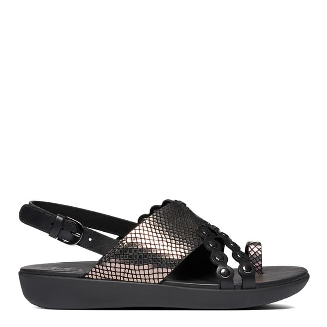 FitFlop All Black Scallop Exotic Back Strap Sandals