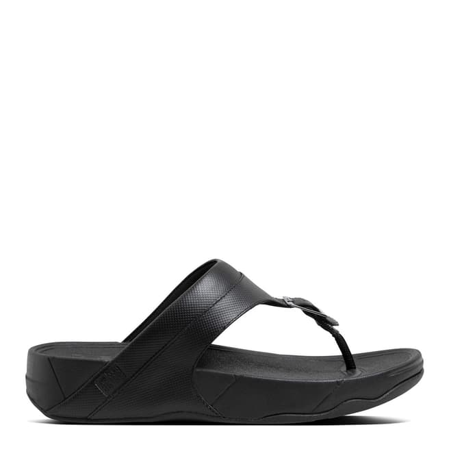 FitFlop All Black Cameron Embossed Toe Thong Sandals