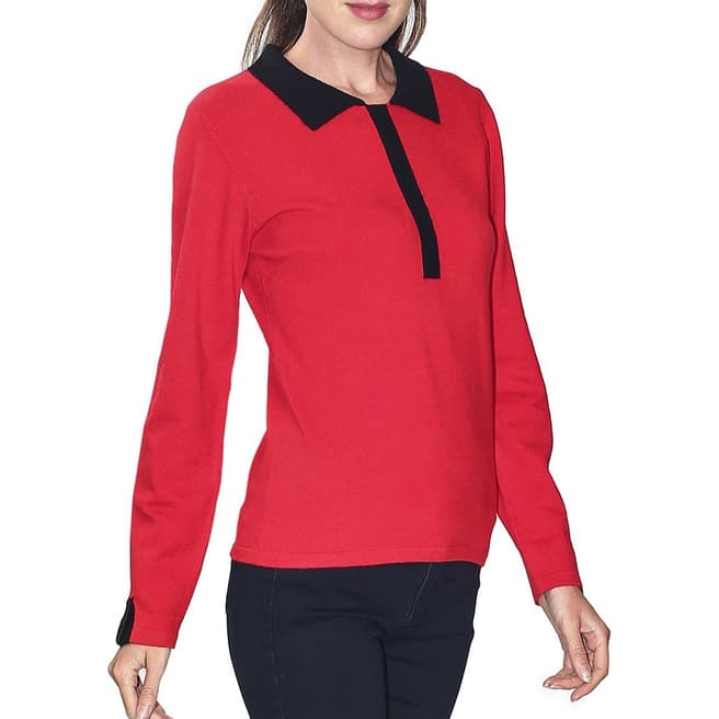 C & JO Red Cashmere Blend Polo Collar Jumper