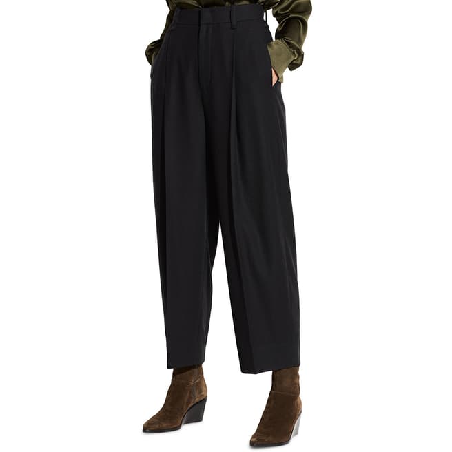 Vince Black Pleated Wool Blend Trousers