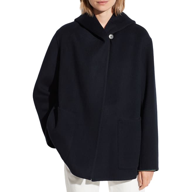 Vince Navy Cashmere/Wool Blend Hooded Coat