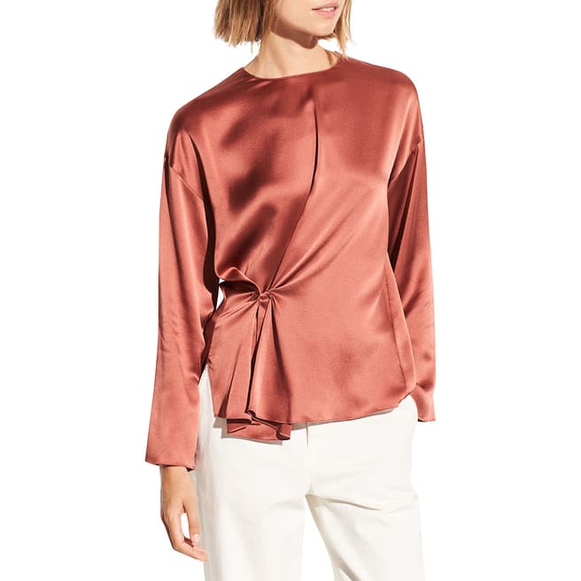 Vince Rosewood Knotted Front Silk Blouse