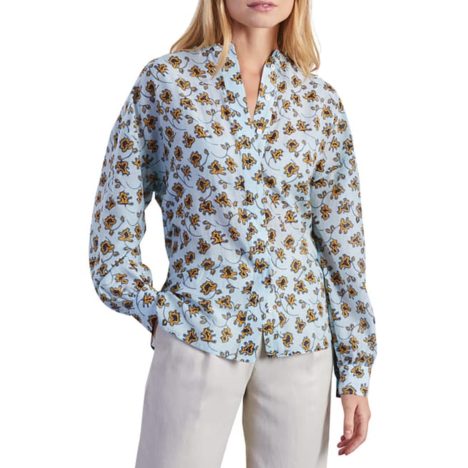 Jigsaw Blue Silk Cotton Voile Shirt