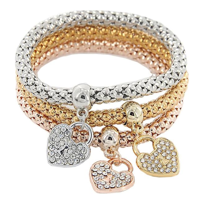 Chloe Collection by Liv Oliver 18K Gold Plated Tri Color Heart Bracelet Set