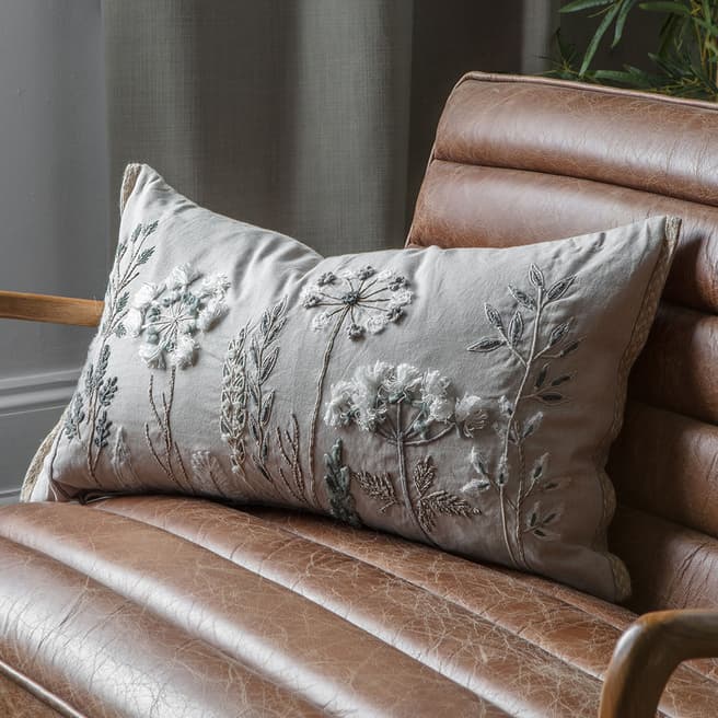 Kilburn & Scott Amaryllis Embroidered Cushion, Natural