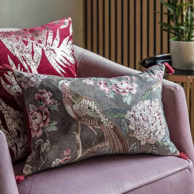 Gallery Living Floral Partridge Tassel Cushion, Blush