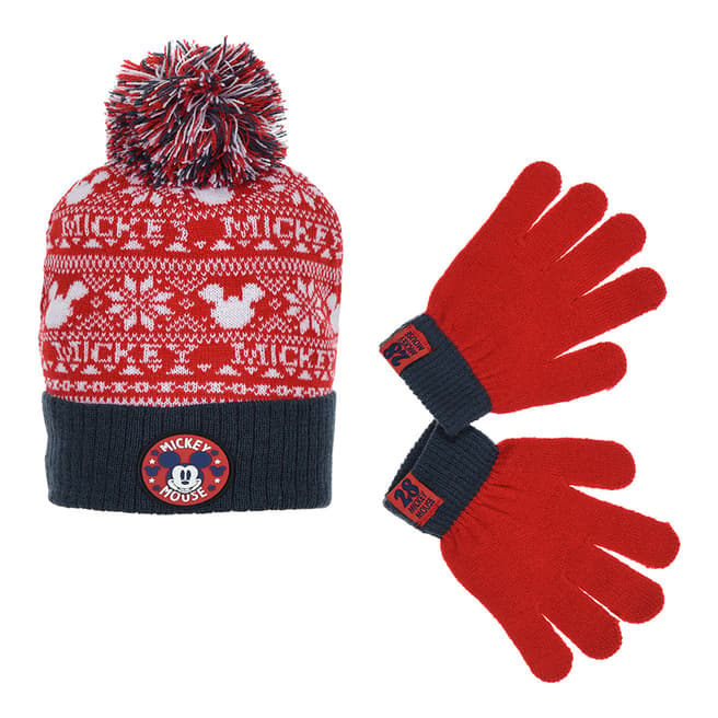 Disney Kid's Red Mickey Mouse Hat/Glove Set