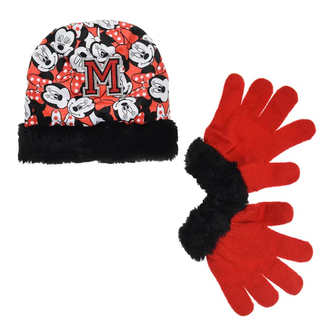 Disney Kid's Red Minnie Mouse Hat/Glove Set