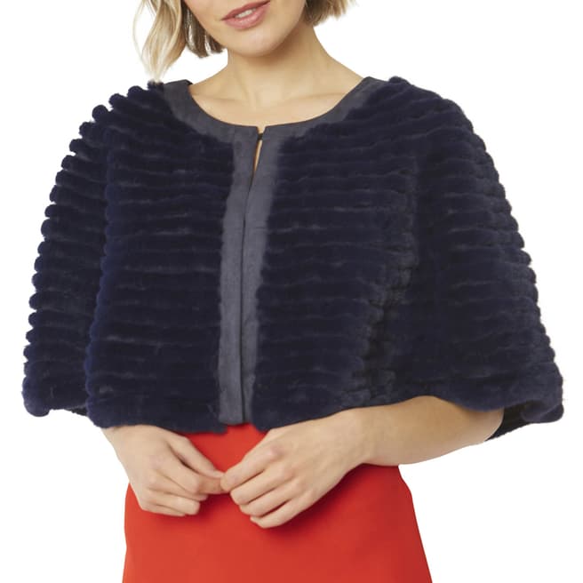 JayLey Collection Blue Ribbed Faux Fur Cropped Cape