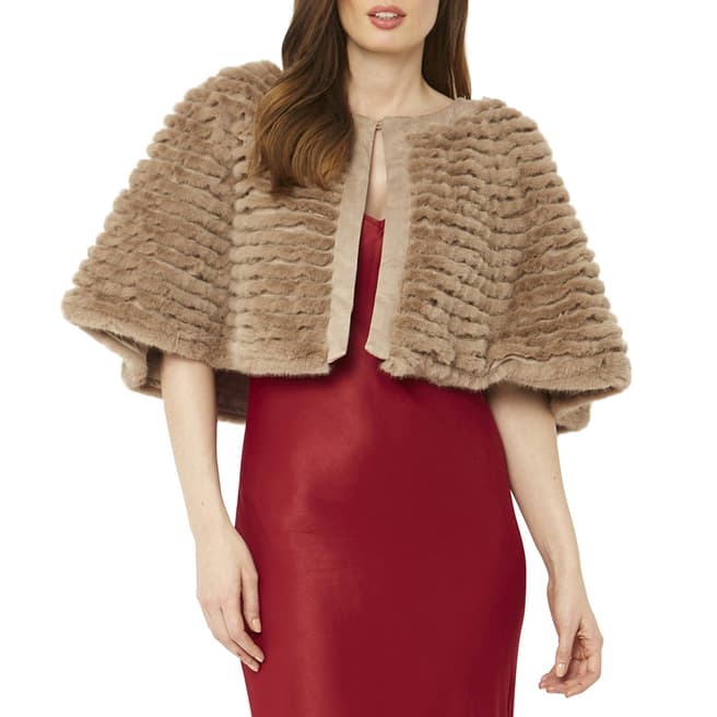 JayLey Collection Brown Ribbed Faux Fur Cropped Cape