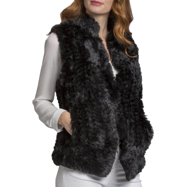 JayLey Collection Black Hand Knitted Faux Fur Gilet