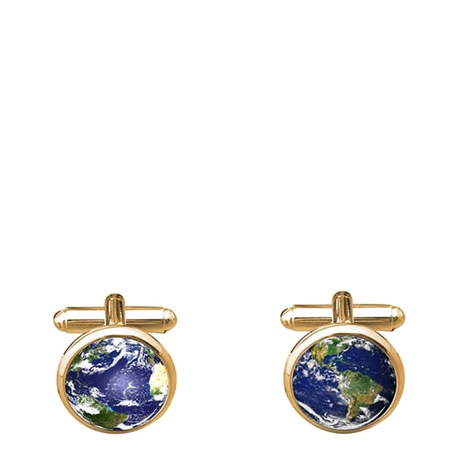 Stephen Oliver 18K Gold Plated Blue Earth Map Cufflinks