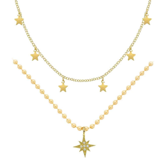 Liv Oliver 18K Gold Plated Star Double Row Necklace