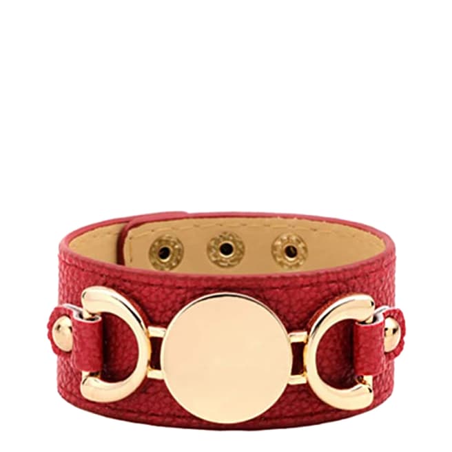 Chloe Collection by Liv Oliver 18K Gold Plated Red Leather Wrap Bracelet