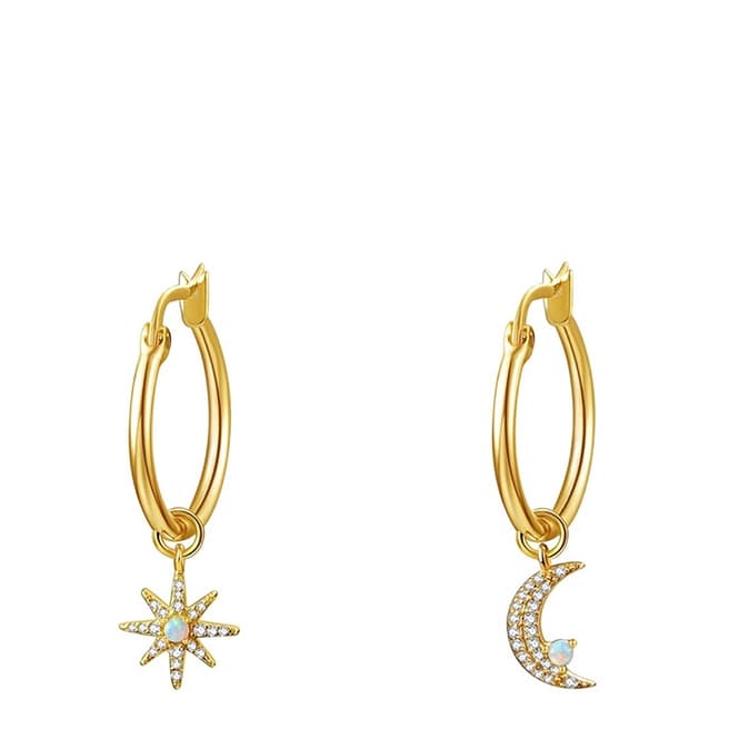 Chloe Collection by Liv Oliver 18K Gold Plated Star And Moon Drop Hoop Earrings