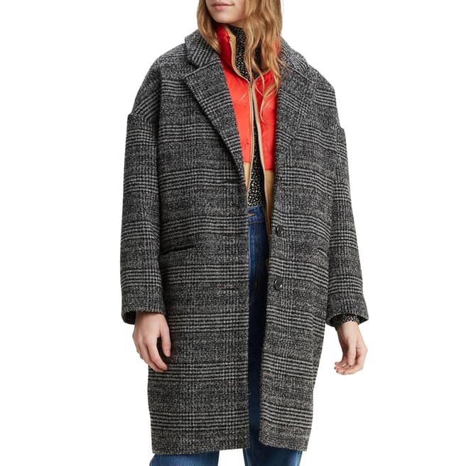 Levi's Charcoal Plaid Cocoon Wool Blend Coat