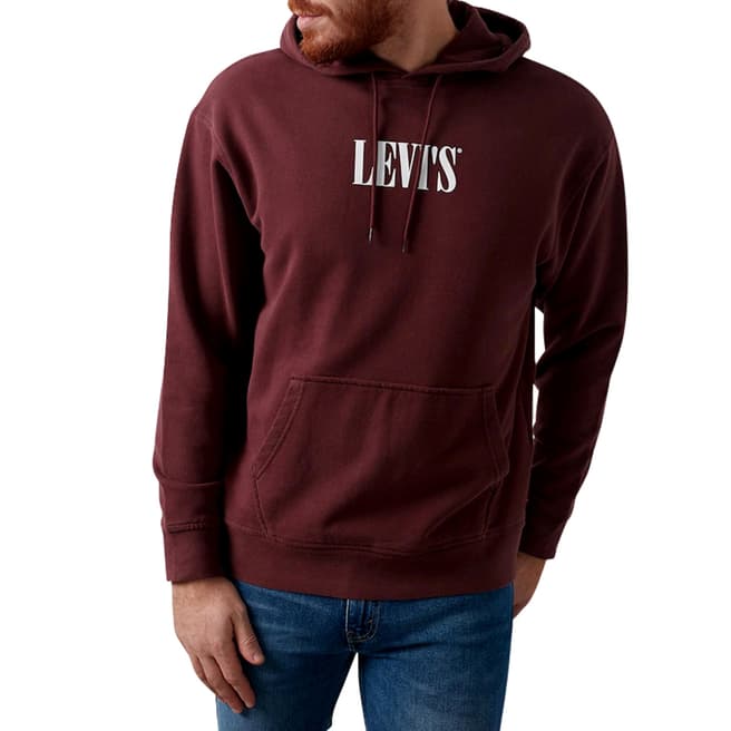 Levi's Deep Red Relaxed Chest Logo Cotton Hoodie
