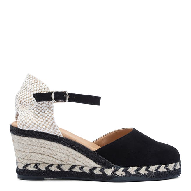 Paseart Black Suede Espadrille Wedge