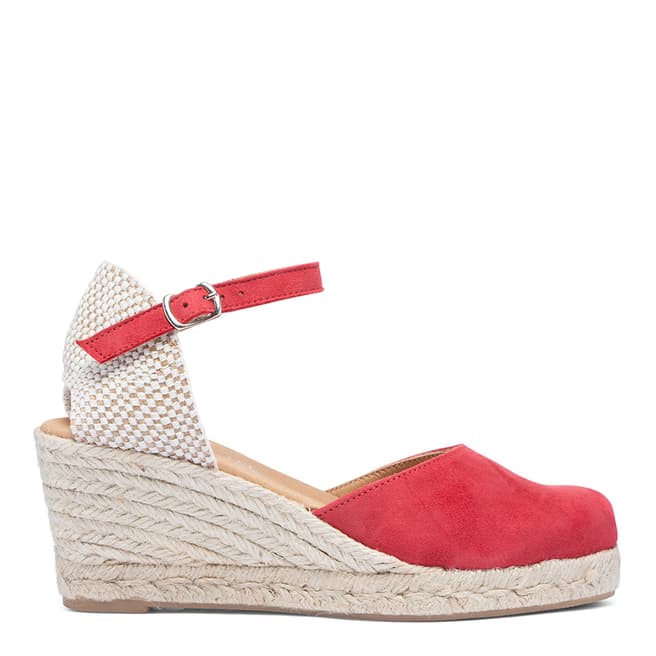 Paseart Red Suede Spanish Wedge Espadrille Sandal
