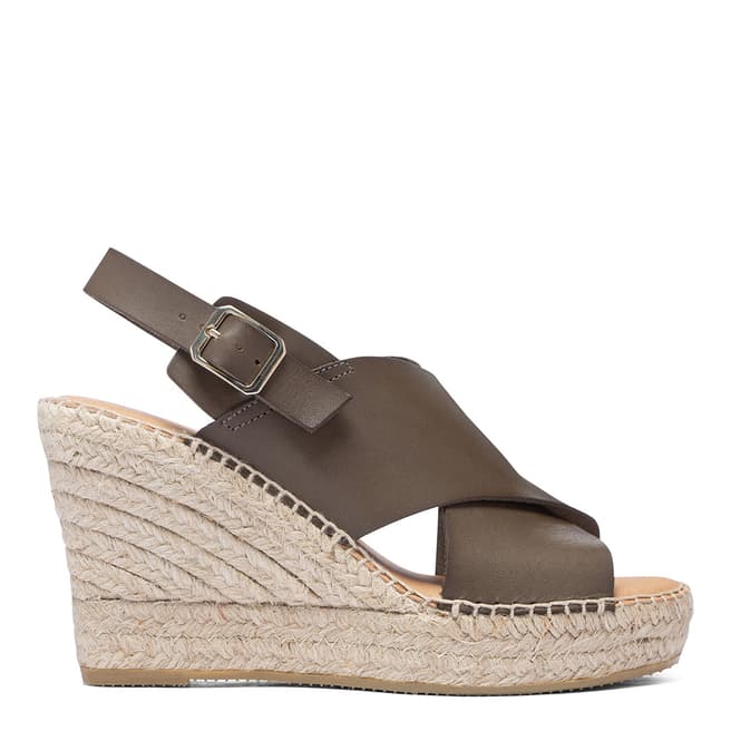 Paseart Brown Leather Wedge Espadrille Sandal