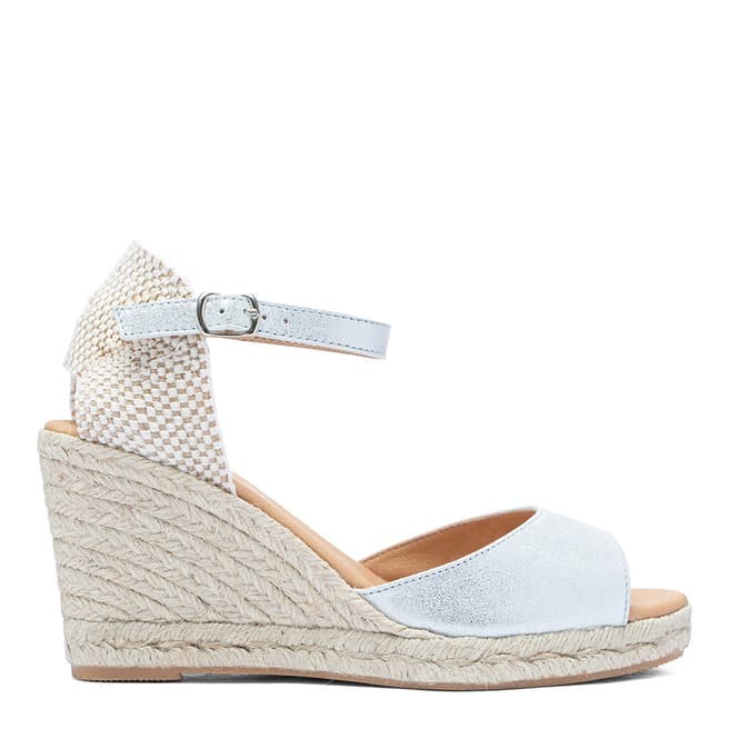 Paseart Silver Leather Spanish Wedge Espadrille Sandal