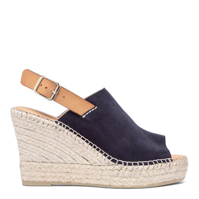 Paseart Navy Blue Suede Wedge Espadrille Sandal