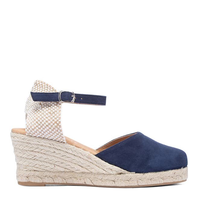 Paseart Blue Suede Spanish Wedge Espadrille Sandal
