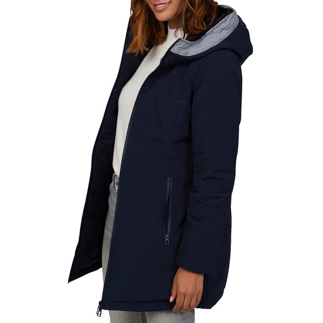 Comptoir du Manteau Navy Cotton Blend Hooded Coat 
