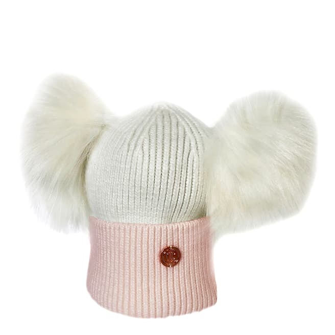 Look Like Cool Newborn Pink/White Cashmere Pom Pom Beanie Hat