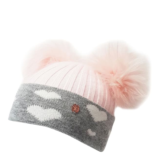 Look Like Cool Kids Pink/Grey Hearts Cashmere Pom Pom Beanie Hat
