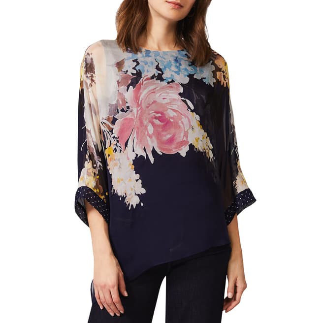 Phase Eight Navy Blanche Floral Silk Blouse