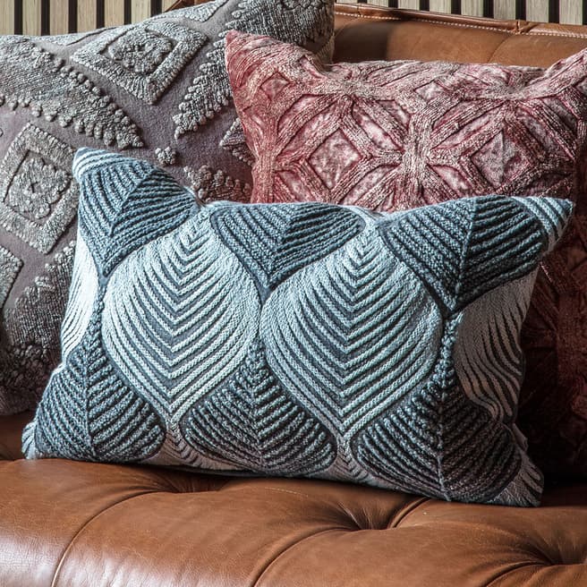 Gallery Living Wave Tonal Embroidered Cushion, Grey