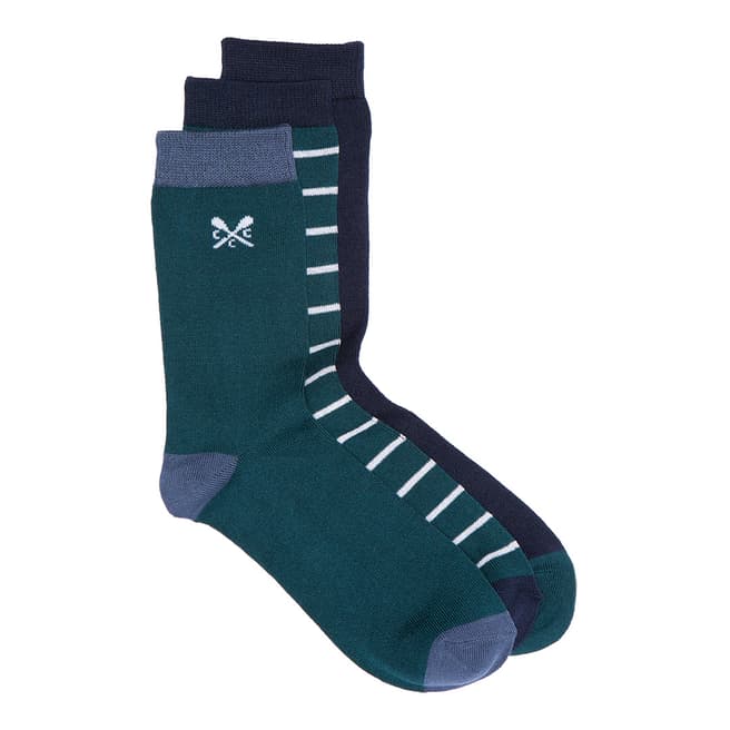 Crew Clothing Navy Green 3 Pack Tipped Socks