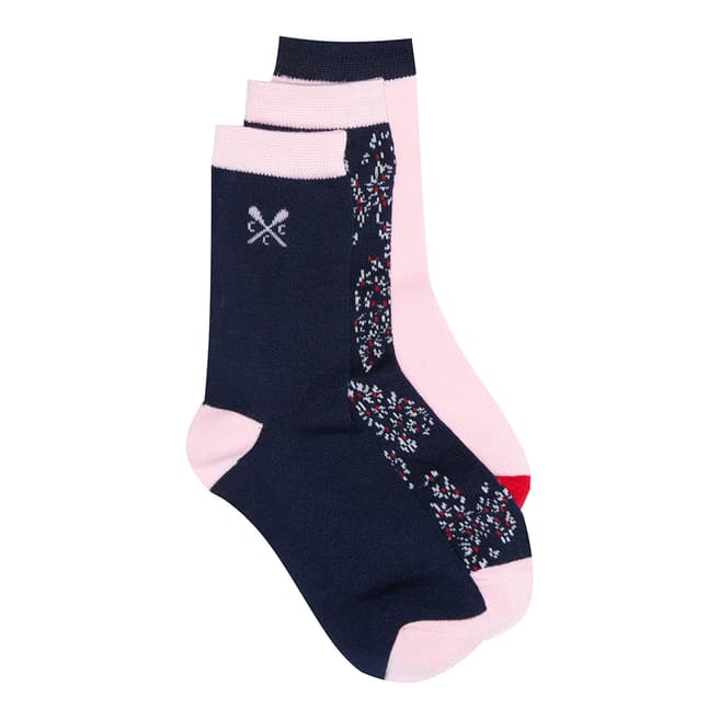 Crew Clothing Navy/Pink Multi 3 Pack Socks
