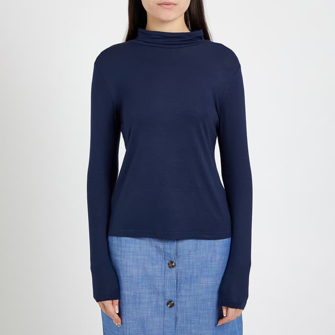 Crew Clothing Navy Cotton Roll Neck Top