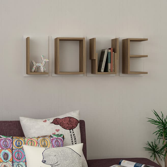 Decortie Love Wall Shelf, White & Dark Oak 