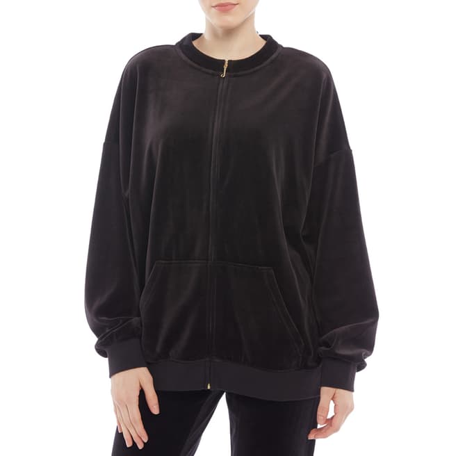 Juicy Couture Black Oversized Cotton Blend Track Top