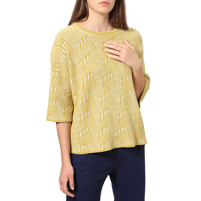 STEFANEL Yellow Patterned 3/4 Sleeve Top