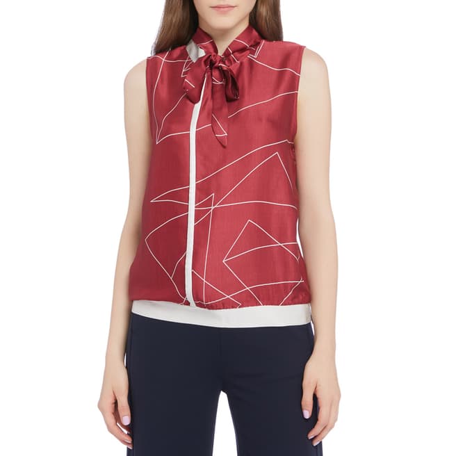 STEFANEL Red Tie Ruffled Neck Blouse