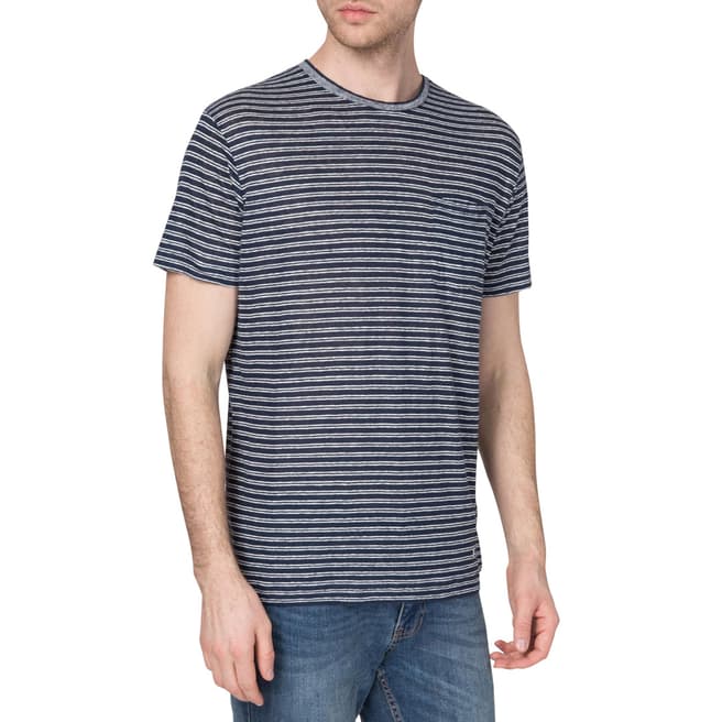 Hackett London Navy Stripe Linen T-Shirt