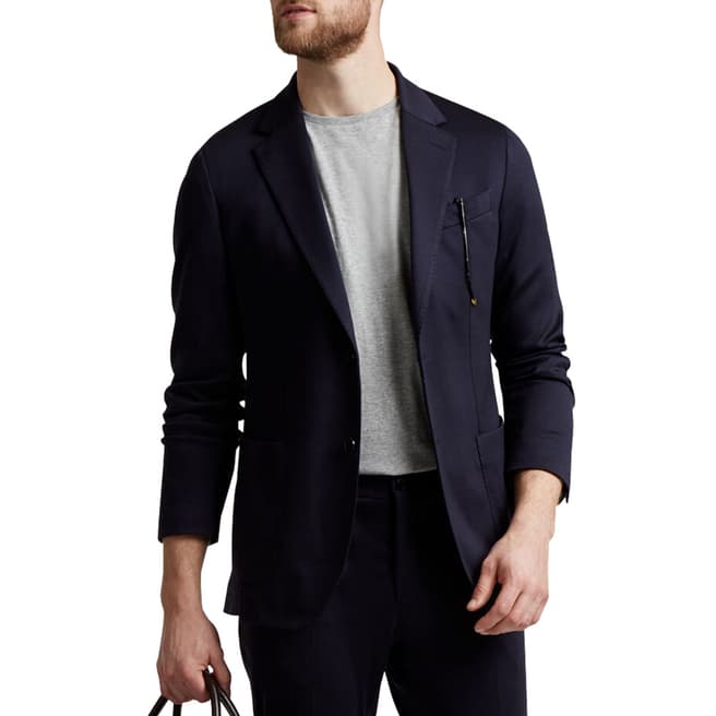 Hackett London Navy Wool Blend Jersey Suit