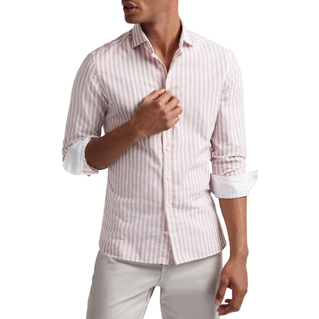 Hackett London Pink Stripe Cotton Linen Slim Shirt