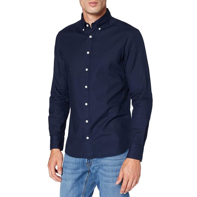 Hackett London Navy Garment Dye Oxford Cotton Shirt
